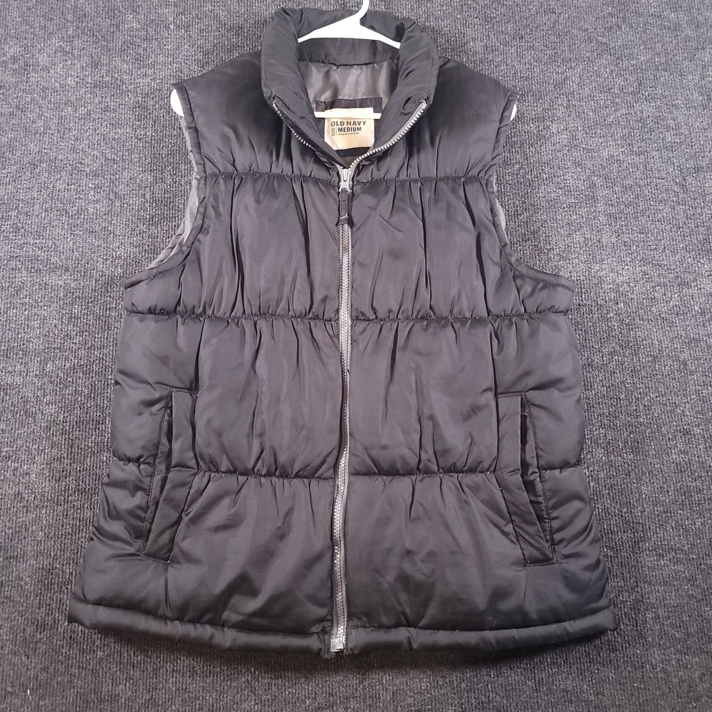 Old Navy Black Puffer Vest Medium Quilted Zip Front‎ Sleeveless Jacket